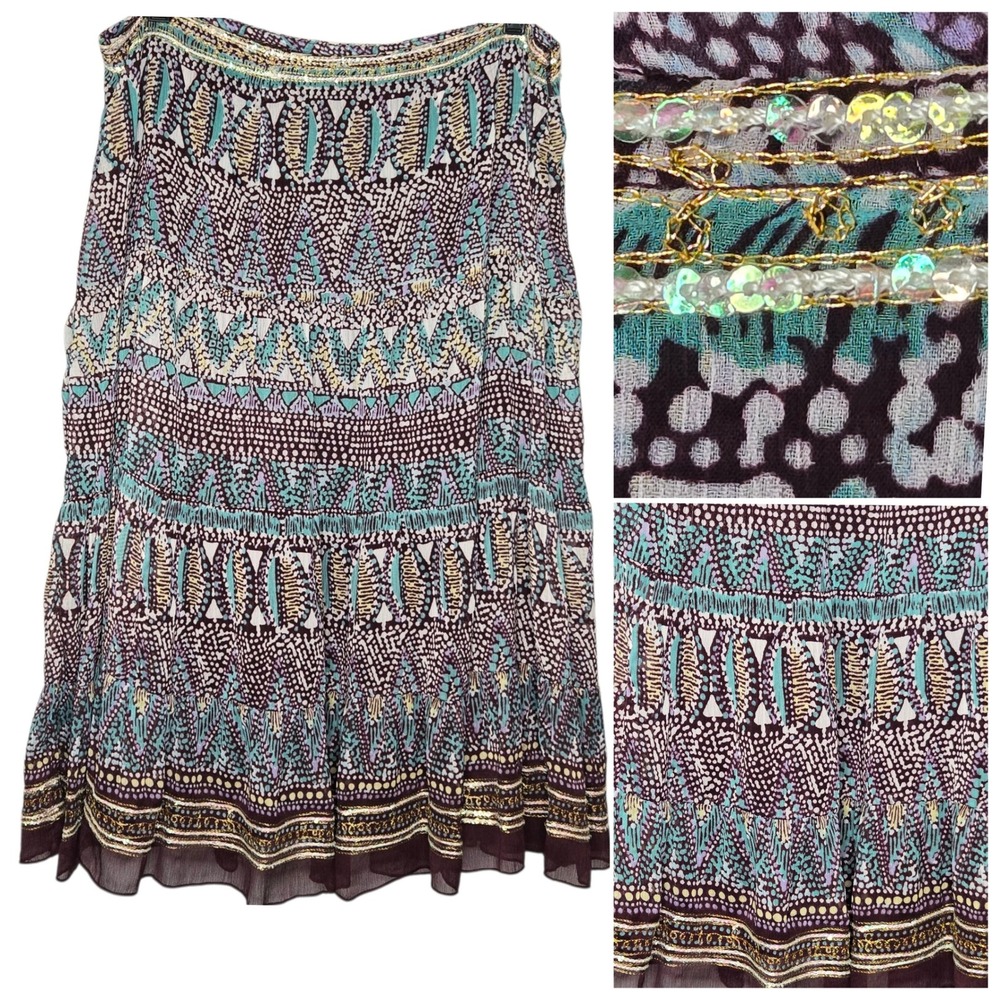 VTG Parisian Signature Plus Boho Tiered Midi Skirt 16W Sequin Georgette Bohemian